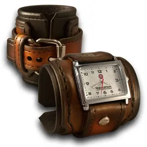 Black & Tan Stressed Layered Wide Leather Cuff Watch