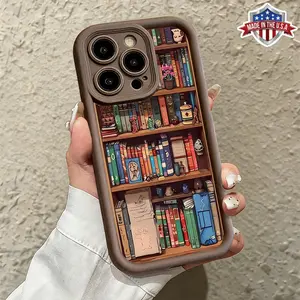 Vintage Bookshelf Pattern Case for iPhone 17 16 15 14 Pro Max 13 12 11 XR XS Plus Air Slim Shockproof Anti Drop Protective TPU Cover durable phone cover gift