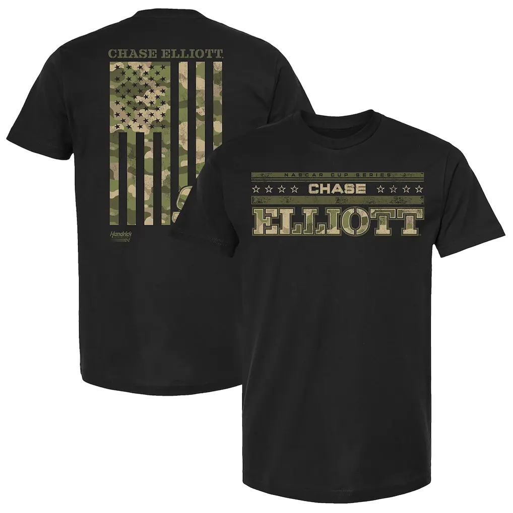 Chase Elliott NASCAR Shirt Front and Back, Camo American Flag Racing Tee, Hendrick Motorsports T-Shirt, Race Day Fan Gift