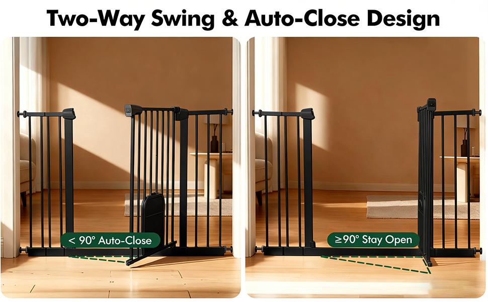 Adjustable Pet Gate with Cat Door, Auto-Close Pressure-Mounted Safety Gate for Doorways & Stairs – Ideal for Multi-Pet Homes (29–45 Inches, White/black)