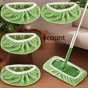 Reusable Mop Pads Round Set of 4, Washable & Durable, High Absorbency for Wet Dry Cleaning, Polyester Fiber with Edges