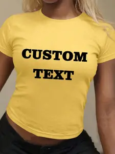 Custom Text Letter Print Short Sleeve Women's T-Shirt, Sexy Crop Top, Slim-Fitting Casual Wear, New 2026 Fashion, All Seasons