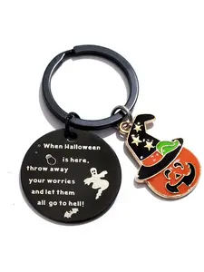 Halloween Stainless Steel Laser Engraved Keychain Pumpkin Charm, Unisex Jewelry Accessory Gift, Small Pendant Decoration