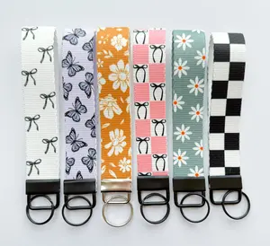 Keychain, wristlet, Lanyard, Custom Lanyard, Key Fob Wristlet, Car Key Holder, Cute Keychain, Bow Boho Smiley Keychain Lanyard, Wristlet