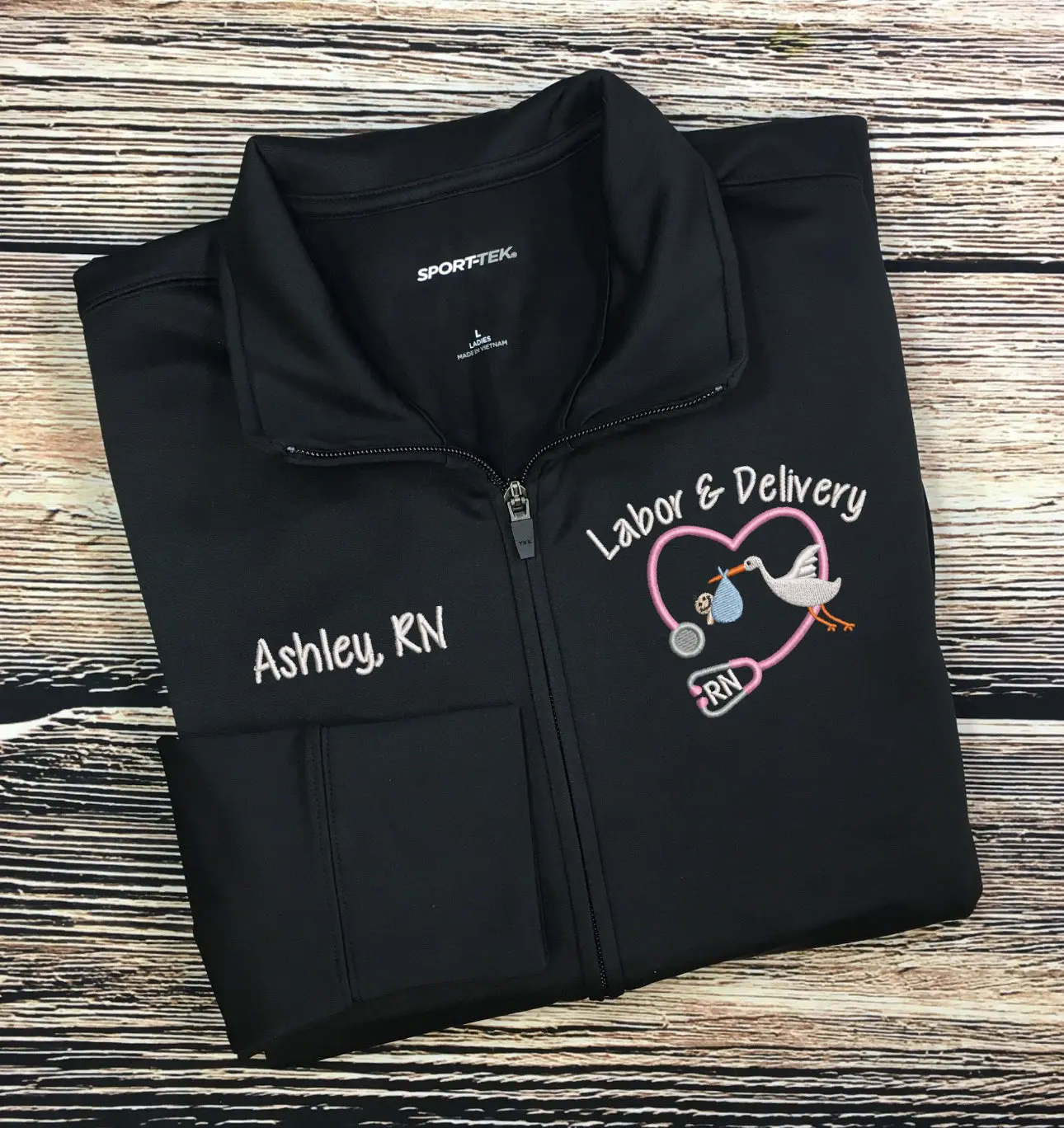 Nurse Full Zippered Jacket Sweatshirt | Labor and Delivery|Personalized Nurse Polyester Jacket|Personalized Ladies Nurse/Doctor Labor and Delivery Jacket