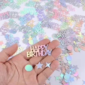 100pcs/200pcs Birthday Party Festive Confetti, Rainbow Laser Star Shaped Glitter Cut Out Paper Scraps, Table Decor, Gift Decoration, Photo Props