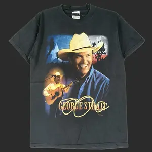 Vintage 90's George Straits American Country Singer Black Medium T Shirt George Strait Country Music Festival Concert Tour Size M