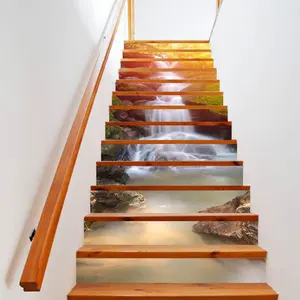 Waterfall Scenery Pattern Stair Sticker, 13pcs/set Self Adhesive Waterfall Staircase Sticker, DIY Simulated Waterfall Wall Decoration for Living Room