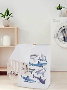 Shark Pattern Open Storage Box, Foldable Laundry Basket with Handle, Random Print, Home Bathroom Use, All Seasons