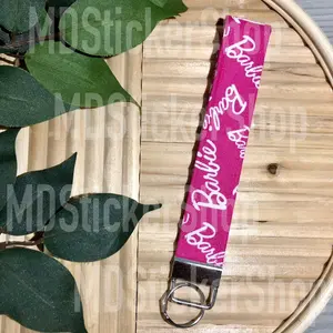 Hot Pink Doll Print Fabric Keychain, Key Fob
