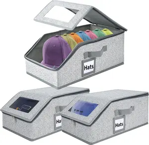 12-Cap Stackable Hat Organizer for Closet, Sturdy Cardboard Hat Storage Box, Grey Hat Holder for Men