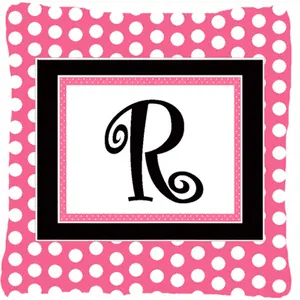 212 MAIN Initial Letter R Monogram Polka-Dot Standard Pillow - Pink Black Design, Heavyweight Fade-Resistant Fabric, Indoor/Outdoor Soft Textile Furnishing Accessory, Polka-Dot Standard Pillows