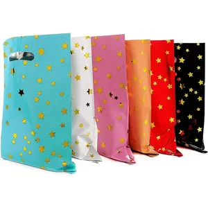 48 count of thicker  bags with handles, plastic party candy bags with sparkling stars, suitable for all kinds of holiday parties