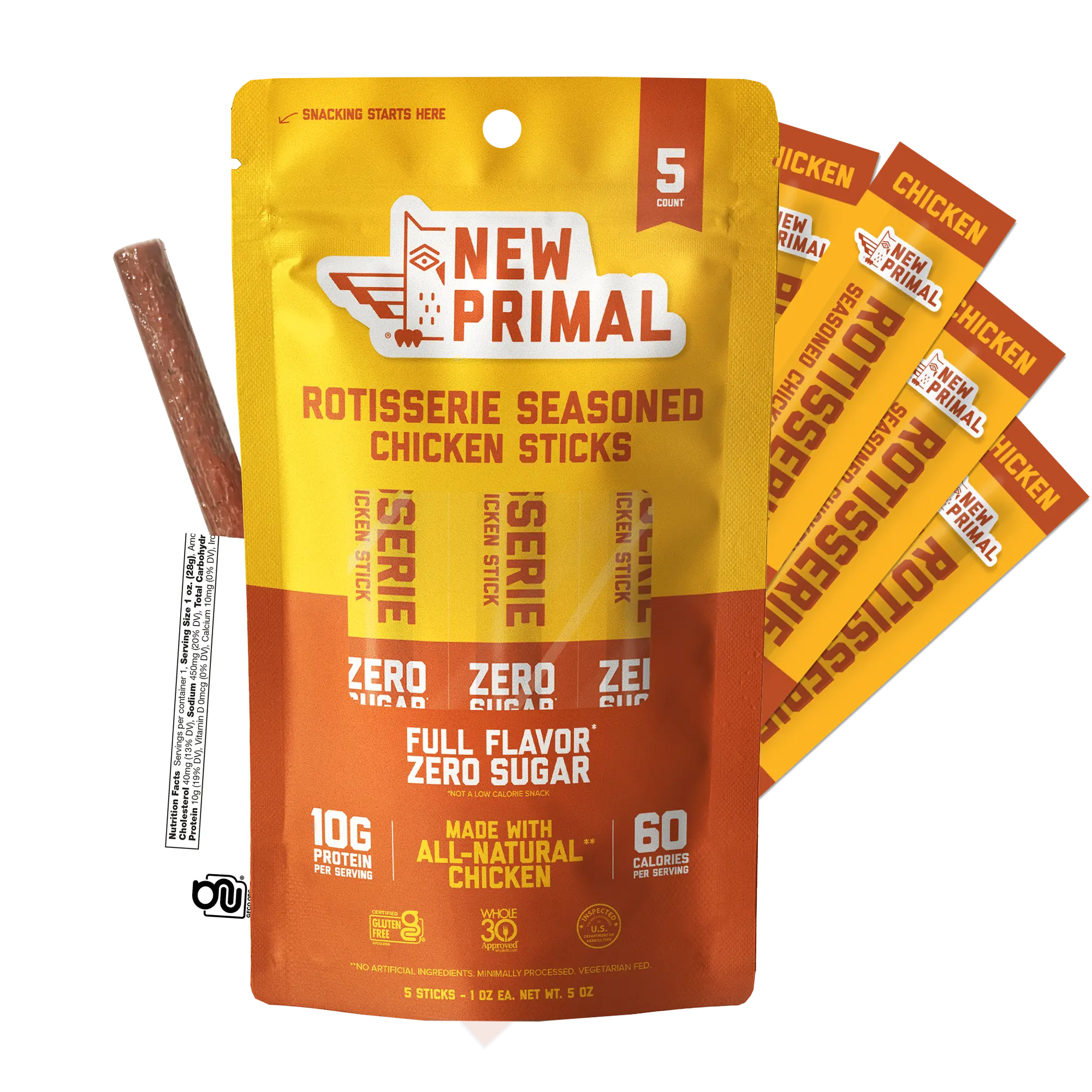 Rotisserie Chicken Meat Sticks, Natural Protein On-the-Go Fuel Snacks - 0 Sugar, Paleo, Keto-Friendly, Whole30 Approved Dried Meat Snacks