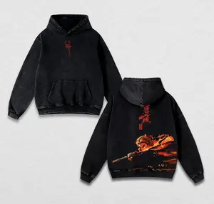 Demon Slayer Rengoku Washed Hoodie – Flame Hashira Vintage Oversized Anime Graphic Apparel, Acid Washed Heavyweight Cotton Streetwear, Unisex Manga Merch & Otaku Gift for Fans