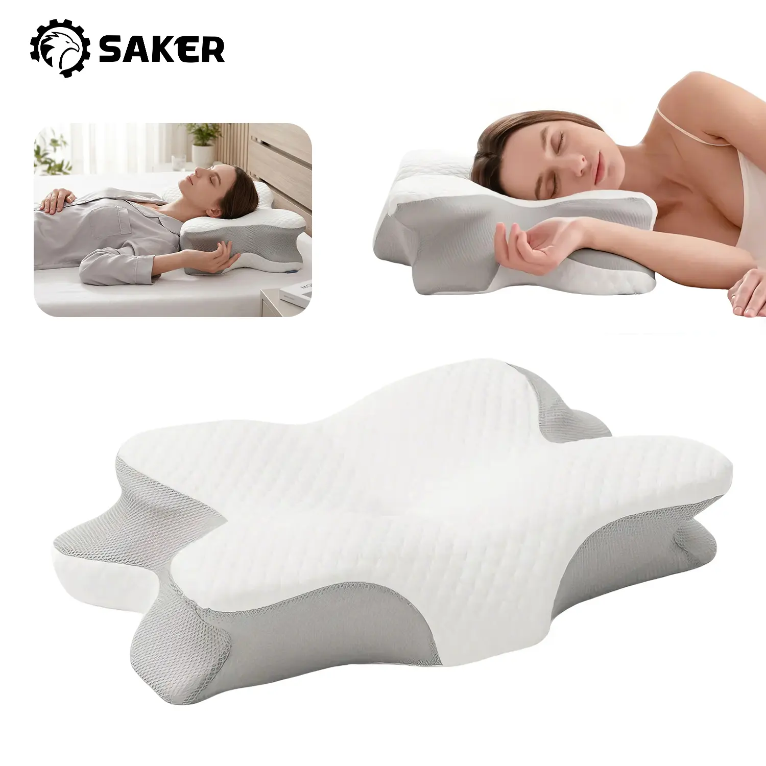 Saker Cervical Neck Pain Relief Memory Foam Pillow - Ergonomic Butterfly Contour Support for Back & Side Sleepers, Orthopedic Bed Pillow for Shoulder Pain & Better Sleep