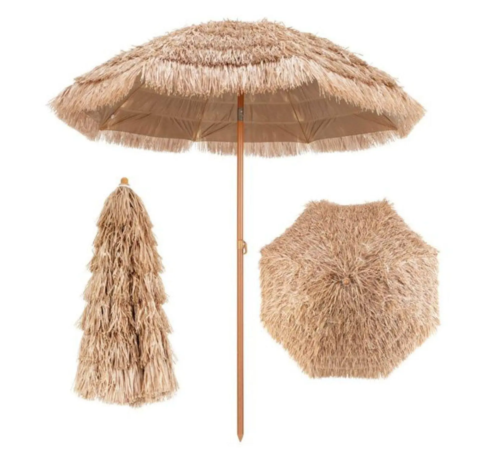 7.2ft Beach Umbrella, Portable Thatched Patio Umbrella with Tilt, UPF 30+ Sun Protection, Hawaiian Tiki Style for Beach, Patio, Garden as picture