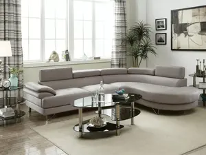 Orren Ellis Keten Poundex F6984 2 pc Light Grey Faux Leather Sectional Sofa Set with Rounded Chaise Modern Living Room Furniture Convertible Sleeper Couch