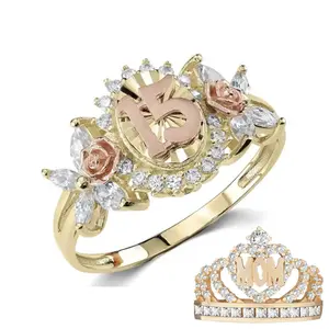 15 Años Querencia Ring for Women, Queen Crown CZ Ring, 14K Gold Plated Mother’s Day Gift, Birthday Anniversary Jewelry for Her