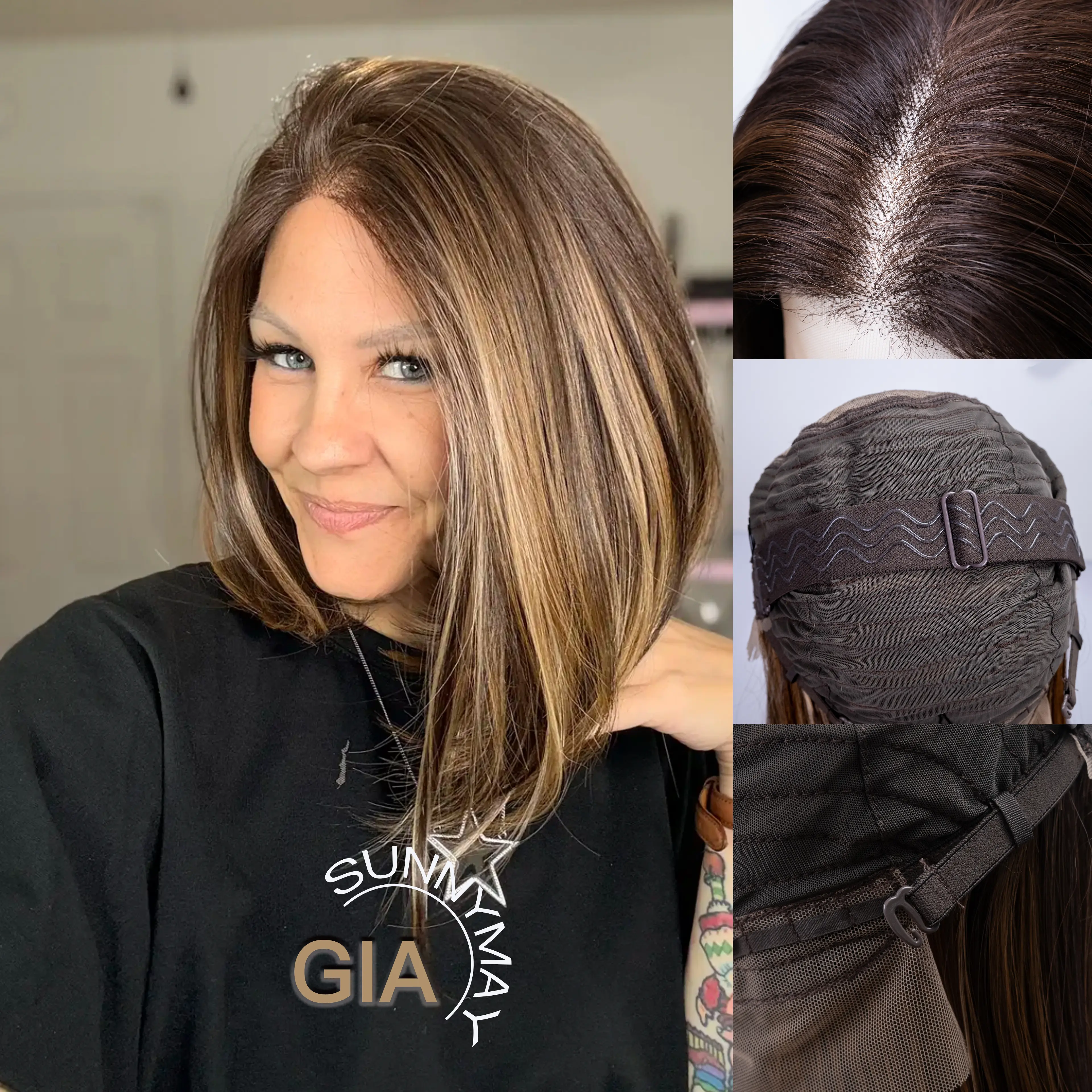 GIA Sunnymay “Mocha Melt” layered cut women’s fashion synthetic wig, 13×6 lace front, 120% density, high-definition highlight bob wig, high-definition lace wig.