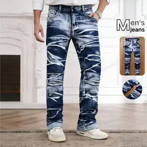Men's Classic Flared Washed Distressed Jeans - Menswear Button Fly Casual Denim Trousers with Pockets for Streetwear & Daily Wear
