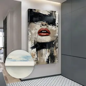 Abstract Wall Art - Bold Lips Canvas Print, Modern Monochrome Black and White with Red Dots Painting, Indoor/Outdoor Decor for Living Room, Bedroom, Office - Contemporary Artwork Gift, Painting Wall Decor, Hallway Decor, Home Decor, Expressive Design, Dur