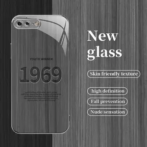 Suitable for [iPhone 8 Plus] Personality Simple Light Luxury Wood Grain Era Electroplating Frame Glass Mobile Phone Case Affordable Anti-fall Anti-fingerprint-888