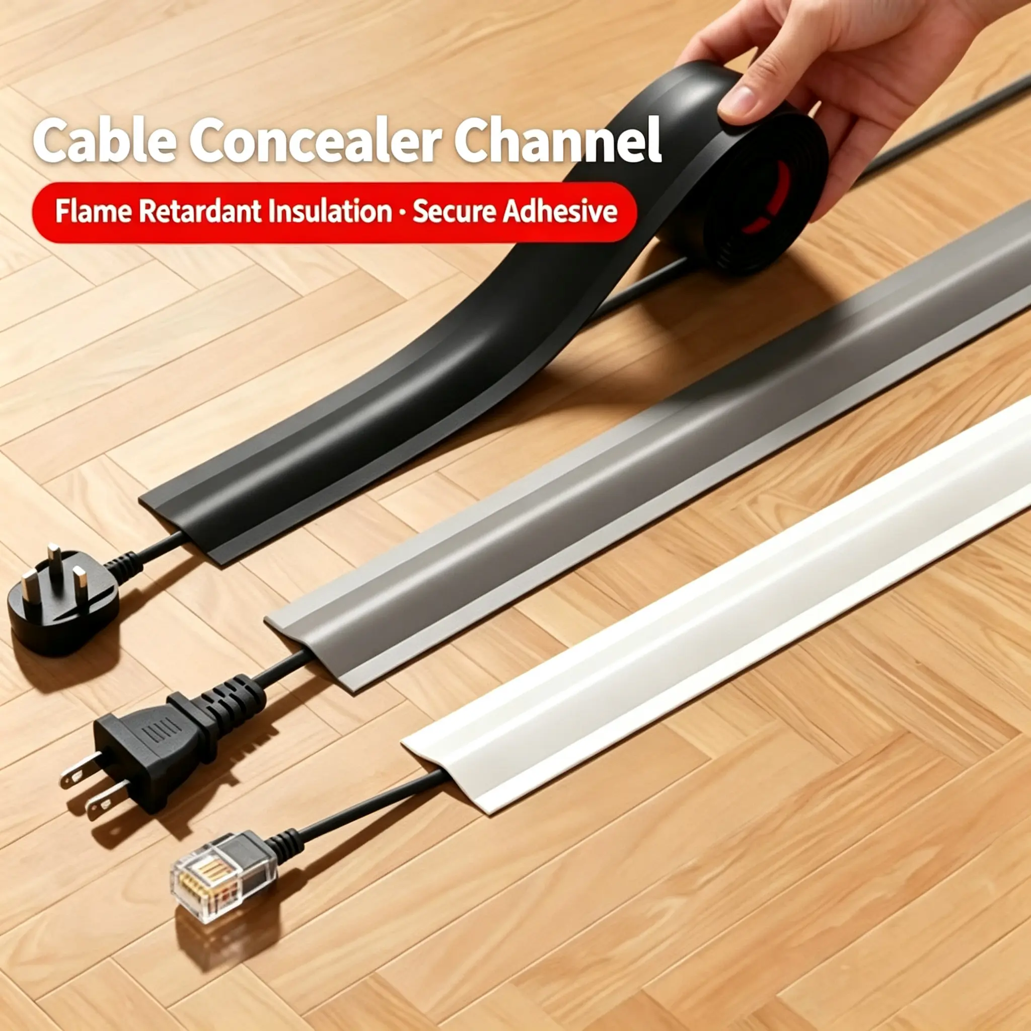 Self Adhesive Floor Cable Cover Flexible PVC Wire Raceway for Office Home Factories Garages, Protect Cables and Prevent Trip Hazards