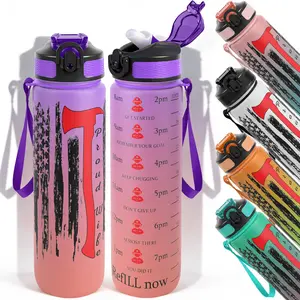1pc,32oz Water Bottle American Flag Firefighter Axe Proud Wife Design Durable  Leak-Proof 1000ml Time Marker Water Bottle - Shatter-Resistant for Sports, Fitness, Hiking & Outdoor Travel - Large