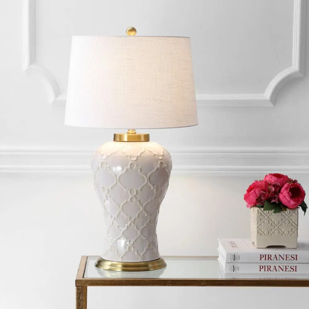 JONATHAN Y Arthur Ceramic LED Table Lamp - Energy-Saver Home Decor Light, Cotton Decorative Light for Bedroom, Living Room