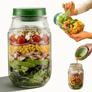 Portable Salad Container with Leak-Proof Seasoning Compartment, Vertical Layer Design, Side Opening, Reusable, Ideal for School, Office, Travel, Outdoor Activities