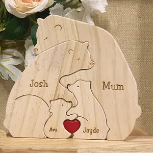 Wooden Bear Family Puzzle - Engraved Family Name Puzzle - Family Keepsake Gift - Gift for Parents & Kids - Animal Family Home Decor