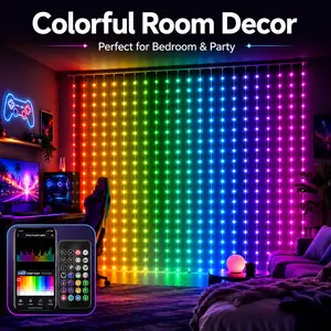 Smart RGB LED Curtain Lights - App & Remote Control, USB Powered, DIY Pattern Display, Custom Image Backdrop for Bedroom, Party Decor (400/800 LEDs)