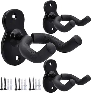 Sound Harbor Guitar Wall Mount Wall Hanger 3 Pack Hook Black Metal Guitar Holder for Acoustic Electric Bass Guitar Ukulele Banjo Mandolin Sound harbor