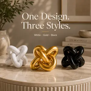 Gold Black White Abstract Knot Resin Sculpture, Modern Minimalist Coffee Table Decor for Living Room, Aesthetic Statue for Home Decor and Office Ornaments