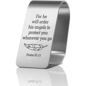 for He Will Order His Angels to Protect You Wherever You Go Engraved Stainless Steel Car Visor Clip, Psalm 91:11 Sign, Funny Religious Gifts for Women Men Family Friend, New Driver Gifts