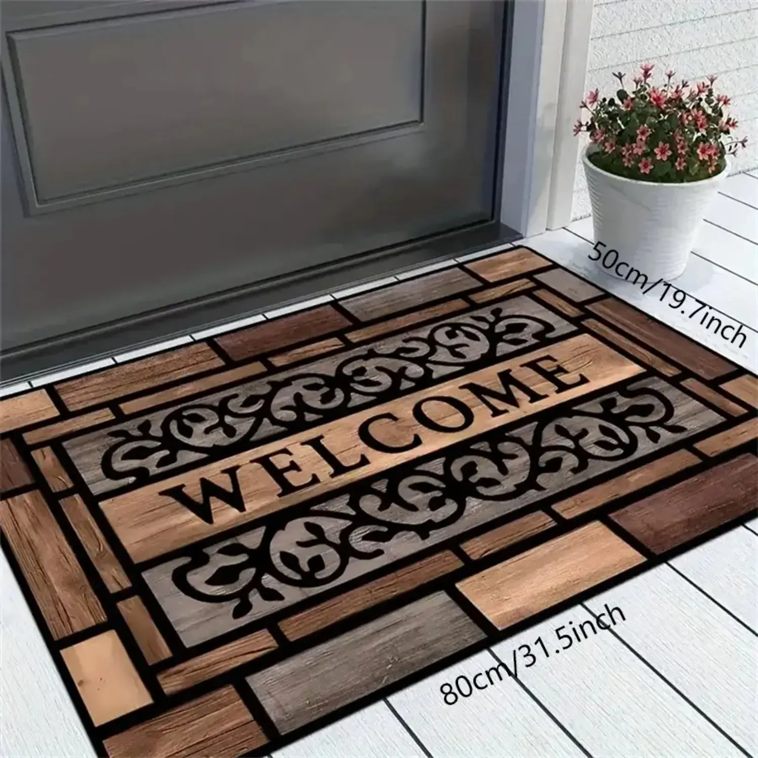 Rustic Wood Grain Welcome Doormat - 1-Piece Brown Letters Design Matting, Durable, Soft, Absorbent, Anti-Shrink, Machine Washable, Fading Proof, Doorway Size Fit, Indoor/Outdoor Front Door Decor Home Decor Accessory, Decor Accessories
