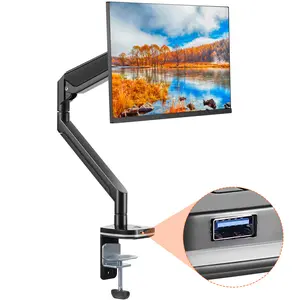 VEVOR Single Monitor Mount with USB, Supports 13"-35" Screen, Adjustable Gas Spring Monitor Arm, Holds up to 26.4 lbs, Monitor Arm Desk Mount with C-Clamp/Grommet Mounting Base, VESA Mount 75/100mm