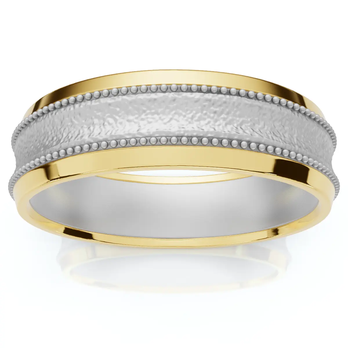 Mens 14K White & Yellow Gold Two Tone Brushed Wedding Band