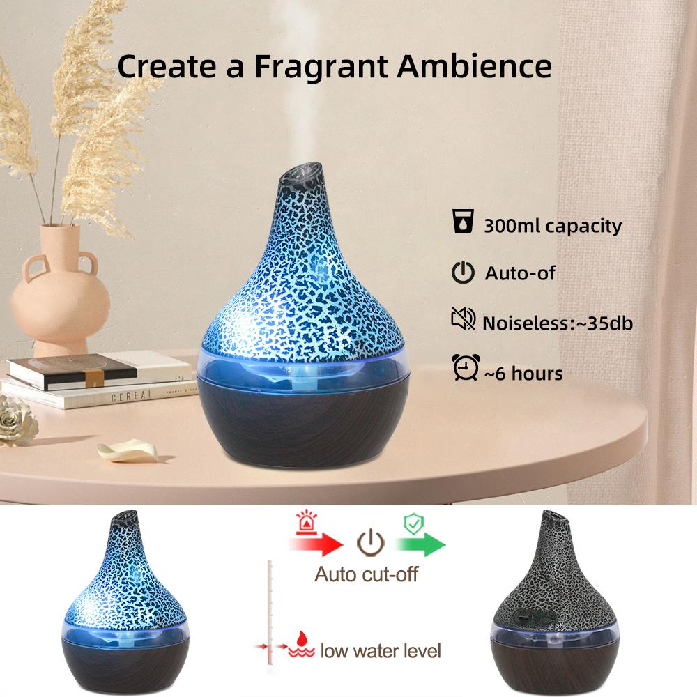 Perfect humidifier for Bedroom & Office 300ml USB Essential Oil Diffuser ultra Quiet Operation, 7 LED Colors light , Auto Shut-Off for Desk & Trave home decor aromatherapy oildiffuser colorful air timer remote control aroma diffuser