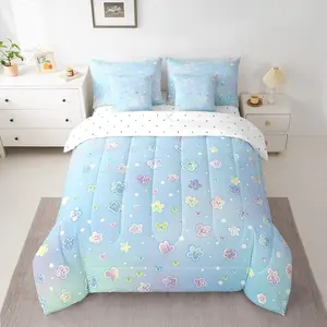 Cute Flower 7 Piece Bedding Set Cartoon Flower Bed in a Bag for Kids Girls Teens Toddler Rainbow Comforter Set with Sheets Cartoon Bed Set