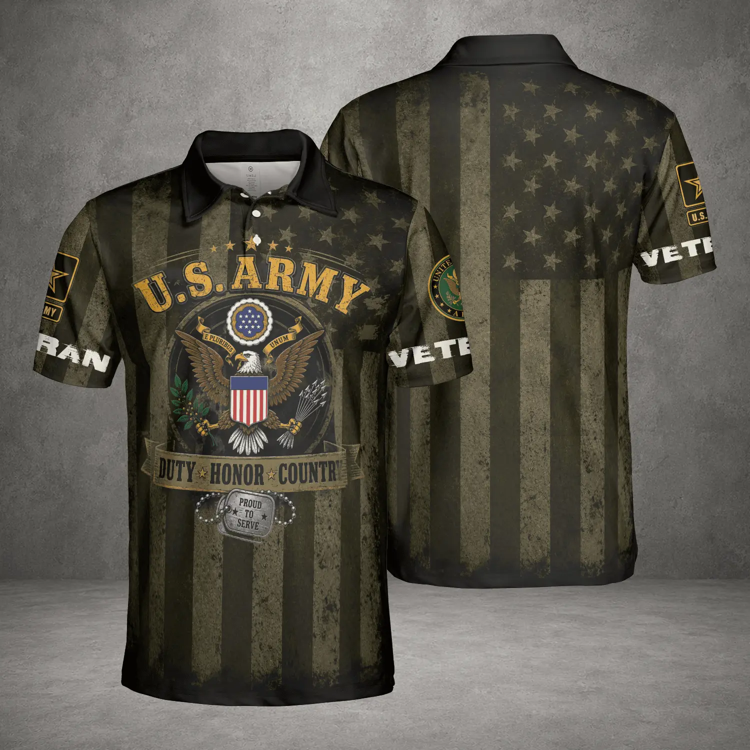 Personalized Veteran Eagle Soldier 3D All Over Printed Polo Shirt, US Army Military Gift For Father