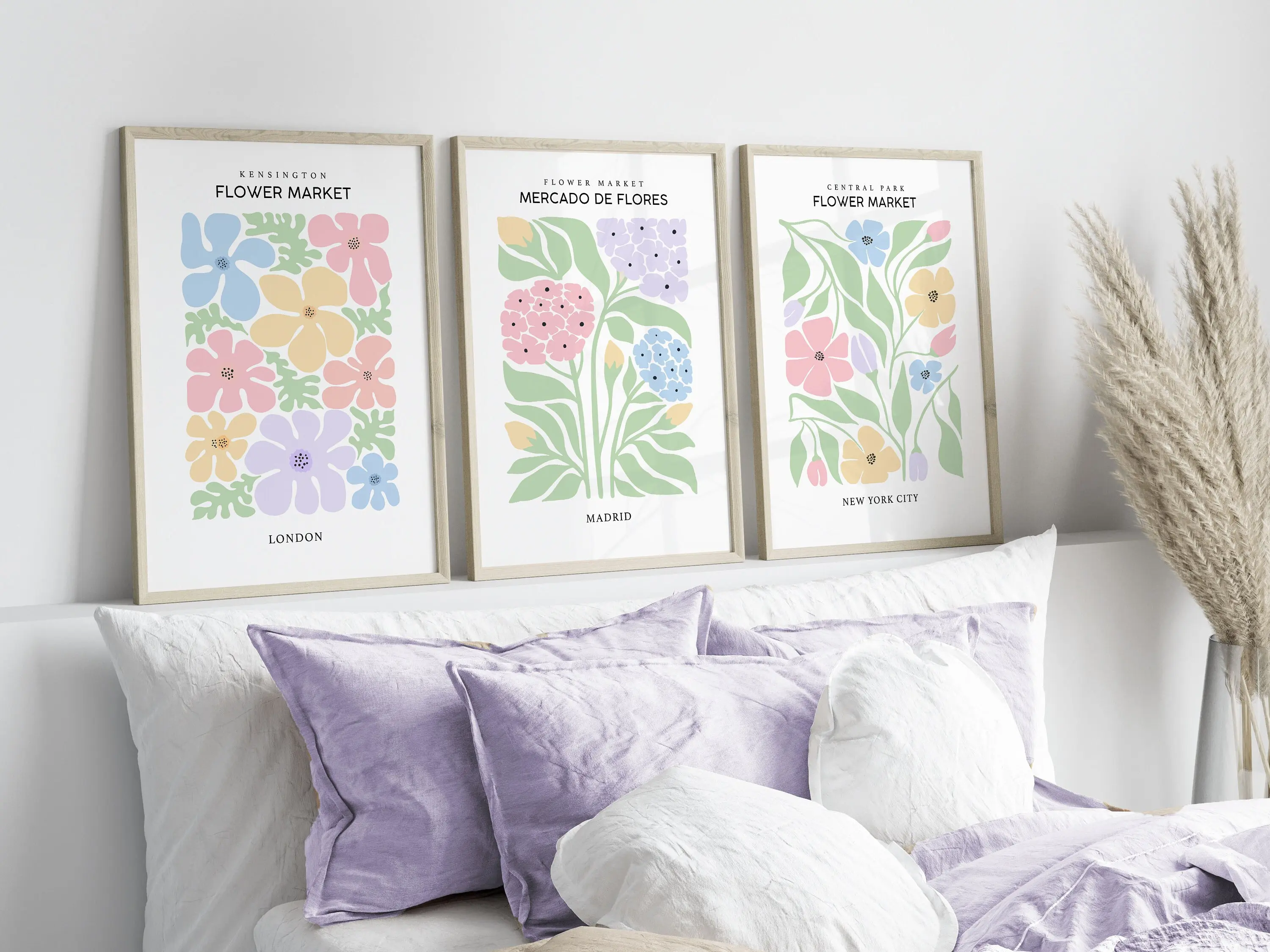 Pastel Prints, Set of 3, Flower Market Posters, Pastel Wall Art, Danish Pastel, Colourful Wall Art, Living Room Art, Prints for Bedroom, Paper