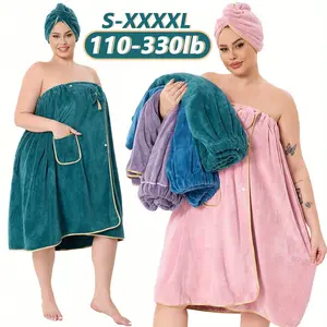 2 Piece Set Bath Skirt and Hair Drying Cap, Adjustable Velcro, Trim, Extra-Large Thickened, Soft Absorbent Towel, Home Travel Spa Use, Towel Sets
