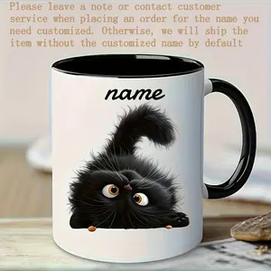 1 Custom Personalized Cat Mug with Name Adorable Black Cat Paw Print Design Microwave Dishwasher Safe Ceramic Coffee Cup Non-Slip Glossy Finish Reusable Gift for Cat Lovers Birthdays Christmas Easter Hanukkah Thanksgiving Customized Drinkware
