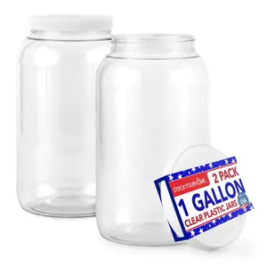 Stock Your Home 1 Gallon Clear Plastic Jars with Lids (2 Pack) 128 oz Wide Mouth Large Jar with Lid, Big Container for Candy, Cookies, Arts & Crafts, Bartender Money Tips, Kitchen & Pantry Storage