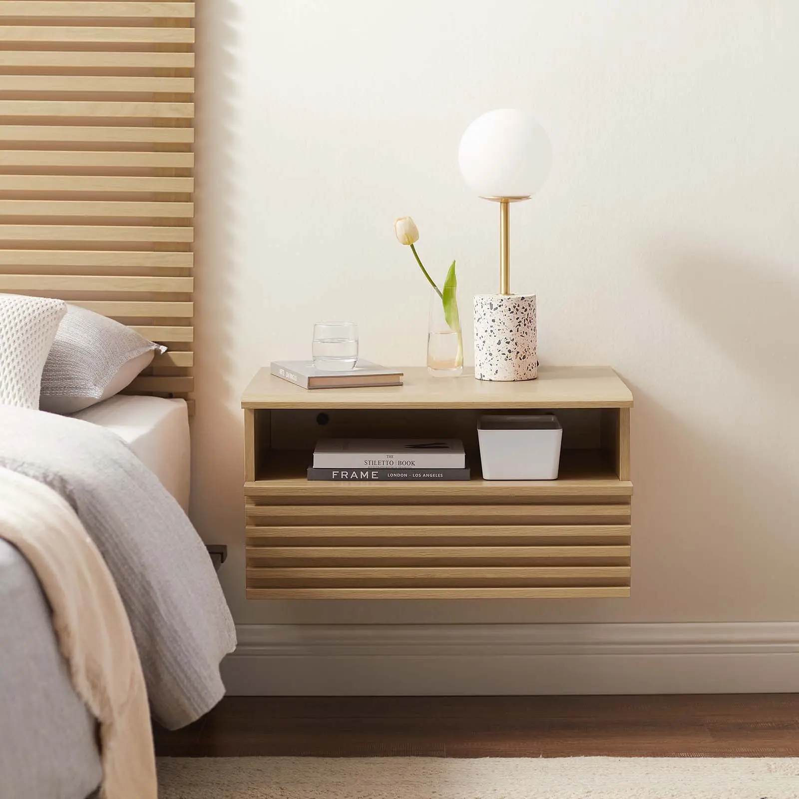 Modway Render Wall-Mount Nightstand in Oak