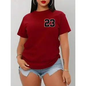VaVaLuxe Women's Slim Fit Casual Short Sleeve T-Shirt With Number Printed For New Year Clothes Graphic Tees Women TopsGift