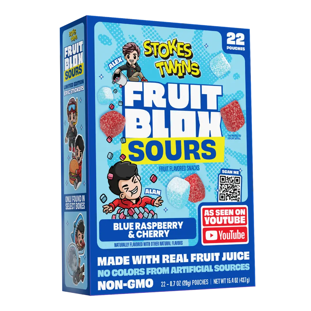 FruitBlox Sours Stokes Twins Blue Raspberry & Cherry Fruit Snacks, 22 Count