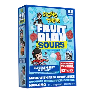 FruitBlox Sours Stokes Twins Blue Raspberry & Cherry Fruit Snacks, 22 Count